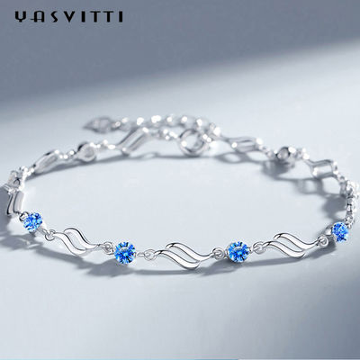4.5g 0.62ft Silver Adjustable Bracelet trendi Rhodium Plated Blue Crystal Bracelet
