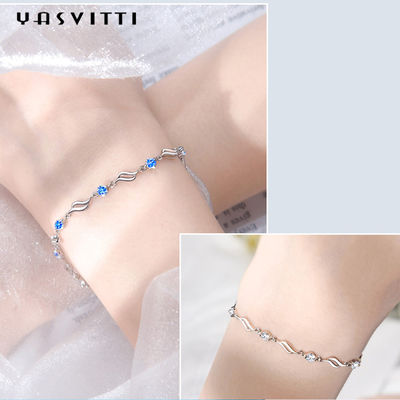 4.5g 0.62ft Silver Adjustable Bracelet trendi Rhodium Plated Blue Crystal Bracelet