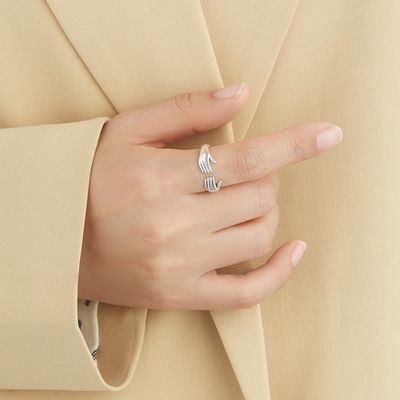 Cincin Jari Untuk Wanita 925 Sterling Silver Cincin Bentuk Tangan Ganda