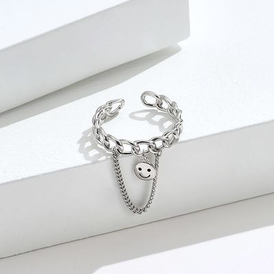 0.08 CM 1.7g Sterling Silver Jewelry Rings Unisex Festival Wajah Tersenyum Cincin