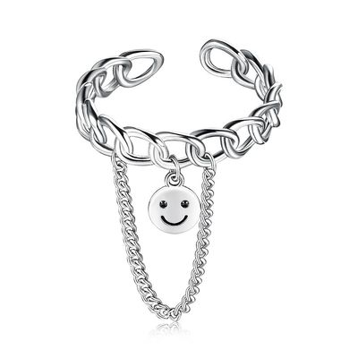 0.08 CM 1.7g Sterling Silver Jewelry Rings Unisex Festival Wajah Tersenyum Cincin