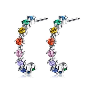 S925 0.6in 1.4g Rainbow Stud Earrings 5A Sterling Silver Anting Hoop Ukuran Sedang