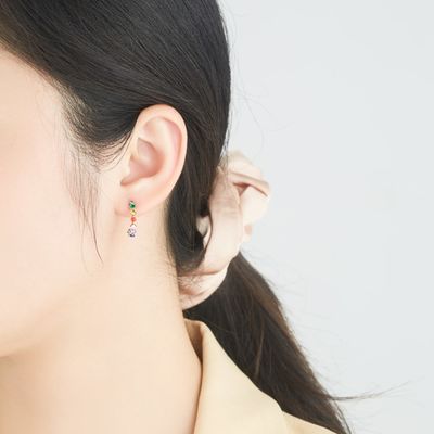 S925 0.6in 1.4g Rainbow Stud Earrings 5A Sterling Silver Anting Hoop Ukuran Sedang