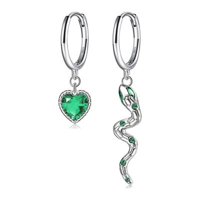 2.1x0.7cm 2.3g Sterling Silver Anting Berbentuk Hati Crystal Snake Hoop Earring OEM