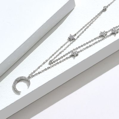 18in 2.9g Sterling Silver Kalung Rantai AAAAA CZ Double Chain Necklace ODM