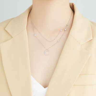 18in 2.9g Sterling Silver Kalung Rantai AAAAA CZ Double Chain Necklace ODM