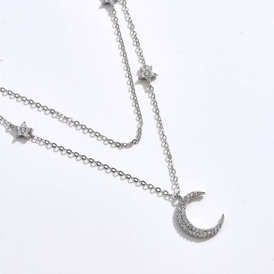 18in 2.9g Sterling Silver Kalung Rantai AAAAA CZ Double Chain Necklace ODM