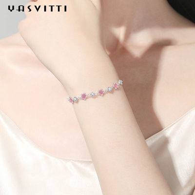 0.16oz 0.19m Sterling Silver Perhiasan Gelang S925 Zircon Cherry Blossom Gelang