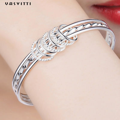 Lingkaran 5.8cm 23g Gelang Kristal Perak Rhodium Boho Crystal Bangle Gelang SGS