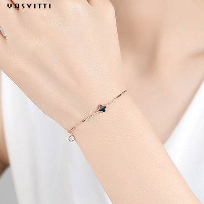 Empat Daun 7.87in 1.53g Black Shell Gelang Perak Gelang Kristal OEM