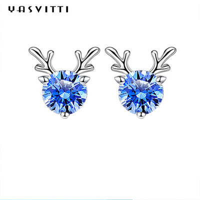 Hadiah Perhiasan Natal Fashion Kecil Rusa Anting-Anting Kepribadian Biru Putih Berlian Imitasi Mewah Wanita Anting-Anting Perhiasan