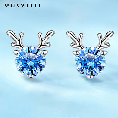 Hadiah Perhiasan Natal Fashion Kecil Rusa Anting-Anting Kepribadian Biru Putih Berlian Imitasi Mewah Wanita Anting-Anting Perhiasan
