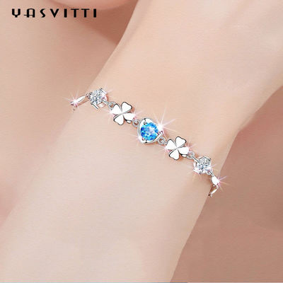 7.7in 0.15oz Sterling Silver Jewelry Bracelet SGS Trendi Four Leaf Clover Bracelet