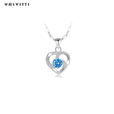210mm 0.15oz 14k Emas Batu Permata Kristal Kalung Festival Perak Liontin Hati ODM