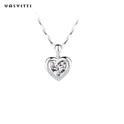0.69ft 0.7oz Sterling Silver Heart Pendant Kalung Tunangan Cubic Zirconia Necklace