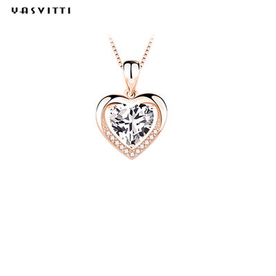 0.69ft 0.7oz Sterling Silver Heart Pendant Kalung Tunangan Cubic Zirconia Necklace