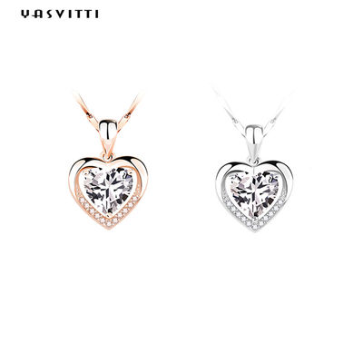 0.69ft 0.7oz Sterling Silver Heart Pendant Kalung Tunangan Cubic Zirconia Necklace