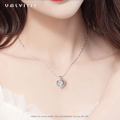 0.69ft 0.7oz Sterling Silver Heart Pendant Kalung Tunangan Cubic Zirconia Necklace