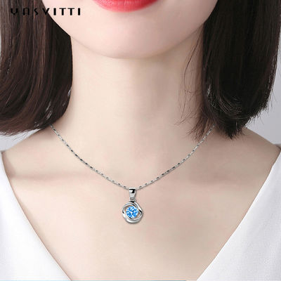 Mewah Geometris Sterling Silver Kalung Biru Topaz Batu Liontin Kalung Perhiasan