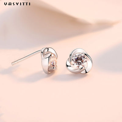 925 Sterling Silver Clover Zircon Earrings Bunga Zircon Stud Earrings Simple Clover Diamond Earrings