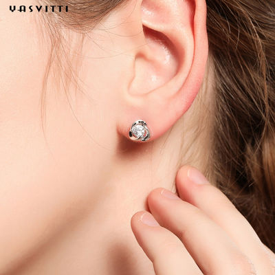 925 Sterling Silver Clover Zircon Earrings Bunga Zircon Stud Earrings Simple Clover Diamond Earrings