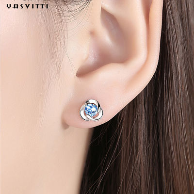 925 Sterling Silver Clover Zircon Earrings Bunga Zircon Stud Earrings Simple Clover Diamond Earrings