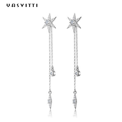73.5mm 0.1oz Sterling Silver Jewelry Earrings S925 Silver Star Diamond Rumbai Anting