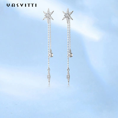 73.5mm 0.1oz Sterling Silver Jewelry Earrings S925 Silver Star Diamond Rumbai Anting