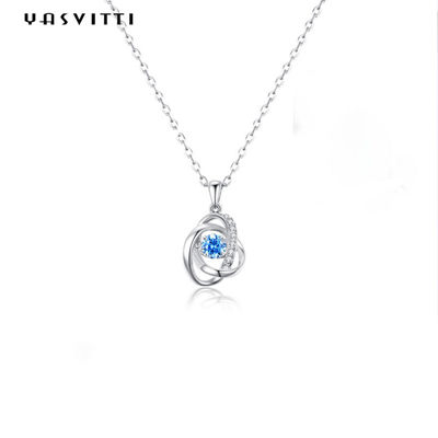 1.1 Gram 16.76mm Sterling Silver Perhiasan Kalung 5A CZ Batu Safir Kalung