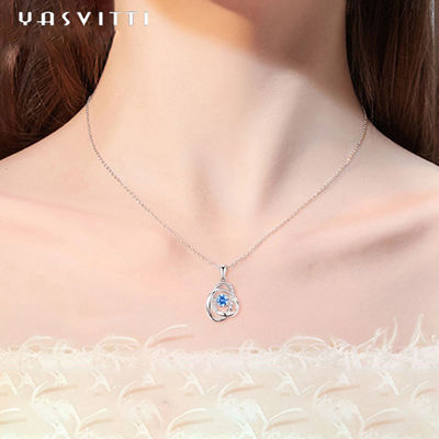 1.1 Gram 16.76mm Sterling Silver Perhiasan Kalung 5A CZ Batu Safir Kalung