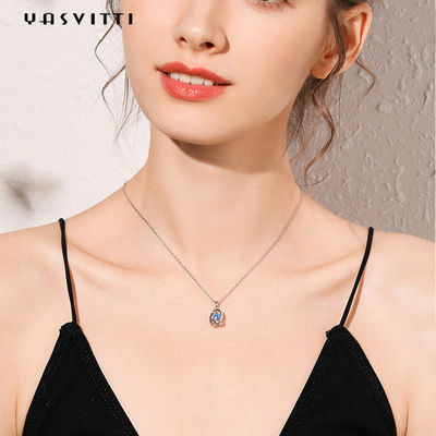 1.1 Gram 16.76mm Sterling Silver Perhiasan Kalung 5A CZ Batu Safir Kalung