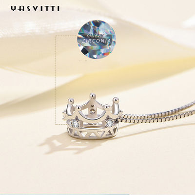 6.3in 3 Gram Sterling Silver Perhiasan Kalung 5A Cubic Zircon Crown Liontin Kalung