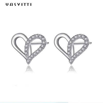 7.7x9.5mm 1.1g Sterling Silver Heart Earrings Platinum Plated Silver Ear Drops