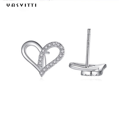 7.7x9.5mm 1.1g Sterling Silver Heart Earrings Platinum Plated Silver Ear Drops
