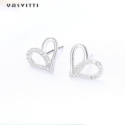 7.7x9.5mm 1.1g Sterling Silver Heart Earrings Platinum Plated Silver Ear Drops