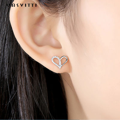 7.7x9.5mm 1.1g Sterling Silver Heart Earrings Platinum Plated Silver Ear Drops