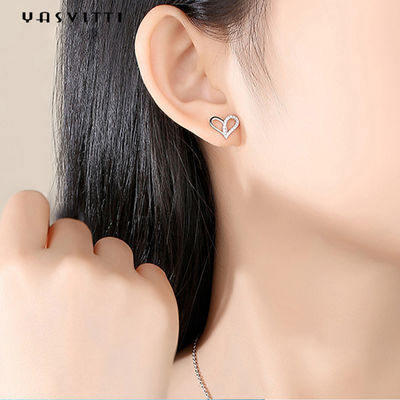 7.7x9.5mm 1.1g Sterling Silver Heart Earrings Platinum Plated Silver Ear Drops