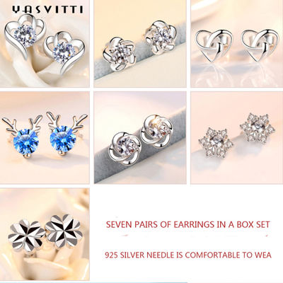 92.5% 1.5g Antler Sterling Silver Jewelry Set SGS Love Earring Set Tanduk Biru