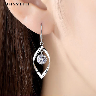 1.61 Inci 0.04oz Anting-Anting Hati Perak Nyata 5A Anting-Anting Bentuk Daun Zirkonia