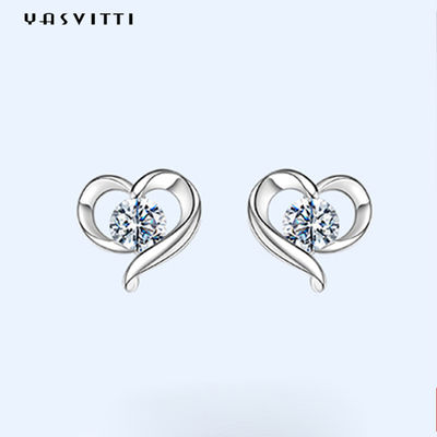 2.87g 0.39in Sterling Silver Heart Stud Earrings ODM Putih 925 Sterling Silver Stud