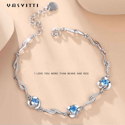 7.3in 5.2g Sterling Silver Perhiasan Gelang AAA CZ Biru Berlian Imitasi Gelang