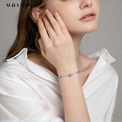 7.3in 5.2g Sterling Silver Perhiasan Gelang AAA CZ Biru Berlian Imitasi Gelang