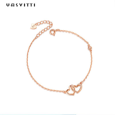 ODM 7.8in 304 SS Slider Gelang Perak 18k Rose Gold Gelang Hati Terbuka