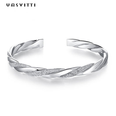 3g 13cm Twist Cuff Gelang Berlapis Rhodium CZ 925 Gelang Perak