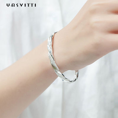 3g 13cm Twist Cuff Gelang Berlapis Rhodium CZ 925 Gelang Perak