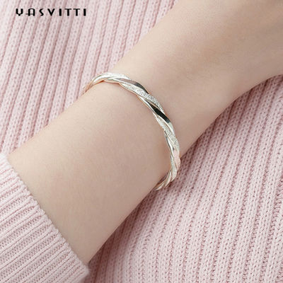 3g 13cm Twist Cuff Gelang Berlapis Rhodium CZ 925 Gelang Perak