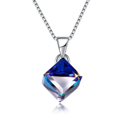 Gula Batu Liontin Klavikula Rantai Wanita 925 Perak Kristal Austria Love Cube Kalung