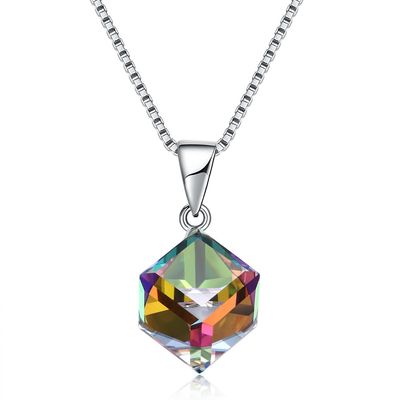 Gula Batu Liontin Klavikula Rantai Wanita 925 Perak Kristal Austria Love Cube Kalung