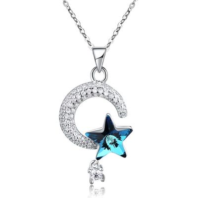18.1in 4.2g Kalung Kristal Matahari Dan Bulan Hari Thanksgiving 14k 925 Kalung Perak