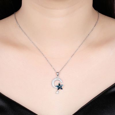 18.1in 4.2g Kalung Kristal Matahari Dan Bulan Hari Thanksgiving 14k 925 Kalung Perak